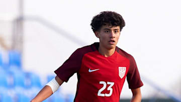 MURCIA, SPAIN - MARCH 21: Richie Ledezma of USA runs with the ball during the international friendly match between France U20 and USA U20 at Pinatar Arena on March 21, 2018 in Murcia, Spain. (Photo by Quality Sport Images/Getty Images)