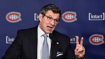 MONTREAL, QC - JANUARY 07: General manager of the Montreal Canadiens Marc Bergevin addresses the media prior to the NHL game against the Vancouver Canucks at the Bell Centre on January 7, 2018 in Montreal, Quebec, Canada. (Photo by Minas Panagiotakis/Getty Images)