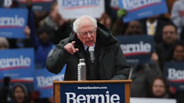 NEW YORK, NEW YORK - MARCH 02: Democratic Presidential candidate U.S. Sen. Bernie Sanders (I-VT) speaks to supporters at Brooklyn College on March 02, 2019 in the Brooklyn borough of New York City. Sanders, a staunch liberal and critic of President Donald Trump, is holding his first campaign rally of the 2020 campaign for the Democratic Party's presidential nomination in his home town of Brooklyn, New York. (Photo by Spencer Platt/Getty Images)