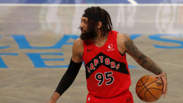 NEW YORK, NEW YORK - FEBRUARY 05: DeAndre' Bembry #95 of the Toronto Raptors (Photo by Jim McIsaac/Getty Images)