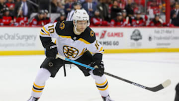 NEWARK, NJ - DECEMBER 31: Boston Bruins left wing Anders Bjork (10) skates during the National Hockey League game between the New Jersey Devils and the Boston Bruins on December 31, 2019 at the Prudential Center in Newark, NJ. (Photo by Rich Graessle/Icon Sportswire via Getty Images)