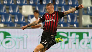 REGGIO NELL'EMILIA, ITALY - AUGUST 10: Juraj Kucka of AC Milan in action during the TIM Preseason Tournament at Mapei Stadium - Citta' del Tricolore on August 10, 2016 in Reggio nell'Emilia, Italy (Photo by Marco Luzzani/Getty Images)