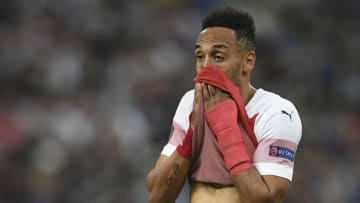 BAKU, AZERBAIJAN - MAY 29: Pierre-Emerick Aubameyang of Arsenal reacts during the UEFA Europa League Final between Chelsea and Arsenal at Baku Olimpiya Stadionu on May 29, 2019 in Baku, Azerbaijan. (Photo by Michael Regan/Getty Images)