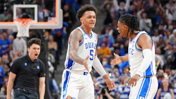 Duke basketball forward Paolo Banchero and guard Trevor Keels (Kyle Terada-USA TODAY Sports)