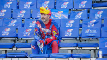 A lone Kansas Jayhawks fan, Mandatory Credit: Denny Medley-USA TODAY Sports