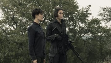 Maggie Grace as Althea, Sydney Lemmon as Soldier/Isabelle - Fear the Walking Dead _ Season 5, Episode 5 - Photo Credit: Ryan Green/AMC