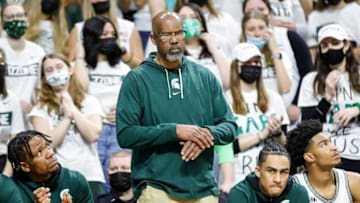 Michigan State special assistant coach Mike Garland watches action against Northwestern during the second half at the Breslin Center in East Lansing on Saturday, Jan. 15, 2022.