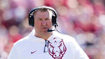 FAYETTEVILLE, AR - SEPTEMBER 30: Head Coach Bret Bielem of the Arkansas Razorbacks on the sidelines during a game against the New Mexico State Aggies at Donald W. Reynolds Razorback Stadium on September 30, 2017 in Fayetteville, Arkansas. The Razorbacks defeated the Aggies 42-24. (Photo by Wesley Hitt/Getty Images)
