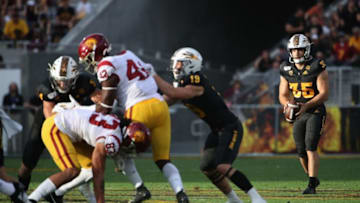 TEMPE, ARIZONA - NOVEMBER 09: Punter Michael Turk #35 of the Arizona State Sun Devils in action during the second half of the NCAAF game against the USC Trojans at Sun Devil Stadium on November 09, 2019 in Tempe, Arizona. The Trojans defeated the Sun Devils 31-26. (Photo by Christian Petersen/Getty Images)
