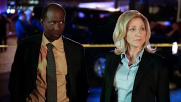 "There Are No Strangers Here" - Tommy works to keep her officers in line when one of their own turns up dead and some want to take extreme measures to find the perpetrator. Also, Mayor Buddy Gray and Deputy Mayor Doug Dudik are concerned about what damaging information Arturo Lopez (Arturo Del Puerto), a recently arrested acquaintance of Buddy's, may have on him, on TOMMY, Thursday. Feb. 13 (10:00-1:00 PM ET/PT) on the CBS Television Network. Pictured L-R: Russell G. Jones as Donn Cooper, and Edie Falco as Abigail "Tommy" Thomas Photo: Patrick Harbron/CBS ©2019 CBS Broadcasting, Inc. All Rights Reserved