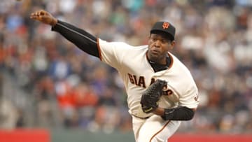 May 22, 2016; San Francisco, CA, USA; San Francisco Giants pitcher Santiago Casilla (46) delivers a pitch against the Chicago Cubs in the ninth inning at AT&T Park. The Giants defeated the Cubs 1-0. Mandatory Credit: Cary Edmondson-USA TODAY Sports