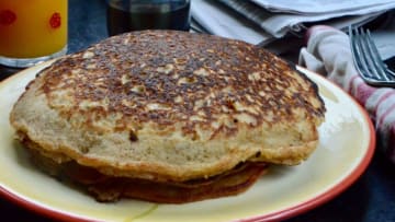 Brown and buttery, these pancakes have those desirable crispy edges and are quite fluffy.Pancake1
