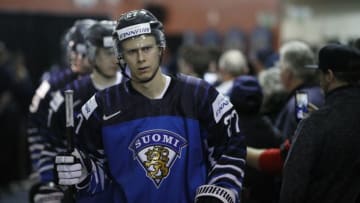VICTORIA, BC - DECEMBER 31: Jesse Ylonen #27 of Finland walks to the ice prior to a game versus the United States at the IIHF World Junior Championships at the Save-on-Foods Memorial Centre on December 31, 2018 in Victoria, British Columbia, Canada. (Photo by Kevin Light/Getty Images)