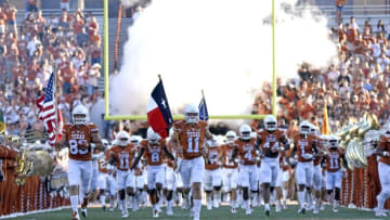 Oct 15, 2016; Austin, TX, USA; The Texas Longhorns take the field prior to kickoff against the Iowa State Cyclones at Darrell K Royal-Texas Memorial Stadium. The Longhorns won 27-6. Mandatory Credit: Brendan Maloney-USA TODAY Sports