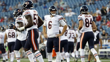 Aug 18, 2016; Foxborough, MA, USA; Chicago Bears quarterback Jay Cutler (6) warms up before the start of the game against the New England Patriots at Gillette Stadium. Mandatory Credit: David Butler II-USA TODAY Sports