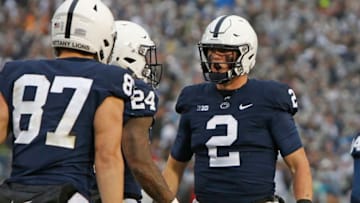 STATE COLLEGE, PA - OCTOBER 27: Tommy Stevens #2 of the Penn State Nittany Lions celebrates after rushing for a 3 yard touchdown in the first half against the Iowa Hawkeyes on October 27, 2018 at Beaver Stadium in State College, Pennsylvania. (Photo by Justin K. Aller/Getty Images)