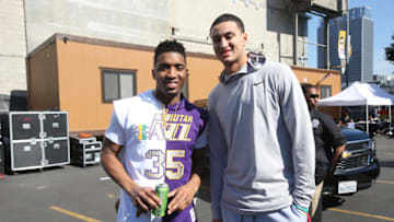 LOS ANGELES, CA - FEBRUARY 17: Mtn Dew Kickstart Rising Stars, Donovan Mitchell and Kyle Kuzma attend Mtn Dew Kickstart Courtside Studios at NBA All-Star 2018 in Los Angeles, Saturday, February 17, 2018. (Photo by Phillip Faraone/Getty Images for Mtn Dew NBA All-Star Weekend)