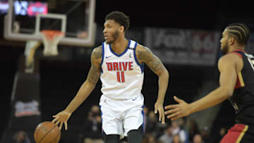 ERIE, PA - MARCH 08: Todd Withers #11 of the Grand Rapids Drive dribbles at mid court against the Erie BayHawks at the Erie Insurance Arena on MARCH 8, 2019 in Erie, Pennsylvania. NOTE TO USER: User expressly acknowledges and agrees that, by downloading and/or using this Photograph, user is consenting to the terms and conditions of the Getty Images License Agreement. Mandatory Copyright Notice: Copyright 2019 NBAE (Photo by Robert Frank/NBAE via Getty Images)