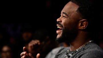 LAS VEGAS, NV - NOVEMBER 30: Rashad Evans, former UFC light heavyweight champion and teammate of Kamaru Usman, reacts after Usman's victory over Rafael Dos Anjos during The Ultimate Fighter Finale event inside The Pearl concert theater at Palms Casino Resort on November 30, 2018 in Las Vegas, Nevada. (Photo by Chris Unger/Zuffa LLC/Zuffa LLC via Getty Images)