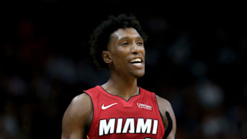 MIAMI, FL - OCTOBER 27: Josh Richardson #0 of the Miami Heat reacts against the Portland Trail Blazers at American Airlines Arena on October 27, 2018 in Miami, Florida. NOTE TO USER: User expressly acknowledges and agrees that, by downloading and or using this photograph, User is consenting to the terms and conditions of the Getty Images License Agreement. (Photo by Michael Reaves/Getty Images)