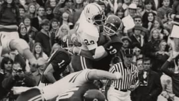Nov 25,1971; Norman, OK, USA; FILE PHOTO; Nebraska Cornhuskers receiver (20) Johnny Rodgers in action against the Oklahoma Sooners. Mandatory Credit: Photo by Malcolm Emmons-USA TODAY Sports