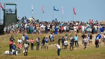 Jun 17, 2015; University Place, WA, USA; Jordan Spieth tees off on the 17th hole during practice rounds on Wednesday at Chambers Bay. Mandatory Credit: John David Mercer-USA TODAY Sports