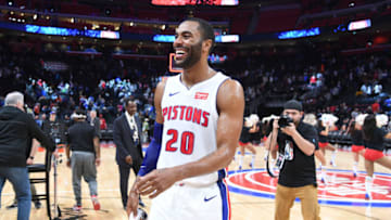 DETROIT, MI - MARCH 28: Wayne Ellington #20 of the Detroit Pistons smiles after the game against the Orlando Magic on March 28, 2019 at Little Caesars Arena in Detroit, Michigan. NOTE TO USER: User expressly acknowledges and agrees that, by downloading and/or using this photograph, User is consenting to the terms and conditions of the Getty Images License Agreement. Mandatory Copyright Notice: Copyright 2019 NBAE (Photo by Chris Schwegler/NBAE via Getty Images)