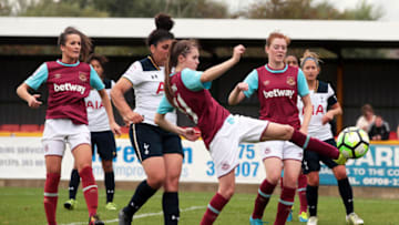 West Ham United Ladies Megan Waters during FA Women's Premier League Cup - Preliminary Round match between West Ham United Ladies and Tottenham Hotspur Ladies at Thurrock Football Club on 04th Sept 2016 in London, England. (Photo by Kieran Galvin/NurPhoto via Getty Images)