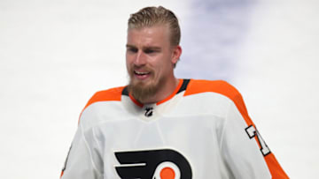 Dec 16, 2021; Montreal, Quebec, CAN; Philadelphia Flyers defenseman Rasmus Ristolainen (70) during the warm-up session before the game against Montreal Canadiens at Bell Centre. Mandatory Credit: Jean-Yves Ahern-USA TODAY Sports