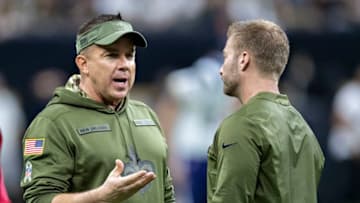 NEW ORLEANS, LA - NOVEMBER 4: Head Coach Sean Payton of the New Orleans Saints talks on the field before a game with Head Coach Sean McVay of the Los Angeles Rams at Mercedes-Benz Superdome on November 4, 2018 in New Orleans, Louisiana. The Saints defeated the Rams 45-35. (Photo by Wesley Hitt/Getty Images)