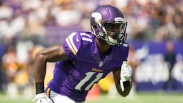 Aug 28, 2016; Minneapolis, MN, USA; Minnesota Vikings wide receiver Laquon Treadwell (11) runs during the fourth quarter in a preseason game against the San Diego Chargers at U.S. Bank Stadium. The Vikings won 23-10. Mandatory Credit: Brace Hemmelgarn-USA TODAY Sports