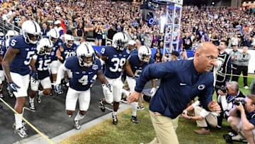 GLENDALE, AZ - DECEMBER 30: Head coach James Franklin of the Penn State Nittany Lions leads his team onto the field prior to the start of a game against the Washington Huskies during the Playstation Fiesta Bowl at University of Phoenix Stadium on December 30, 2017 in Glendale, Arizona. (Photo by Norm Hall/Getty Images)
