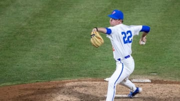 Florida's pitcher Brandon Neely (22) pitches in relief against Georgia, Friday, April 14, 2023, at Condron Family Baseball Park in Gainesville, Florida. The Gators lost Game 1 of the weekend series to the Bulldogs 13-11. [Cyndi Chambers/ Gainesville Sun] 2023Gator Baseball April 14 2023 Condron Family Ballpark Georgia Bulldogs