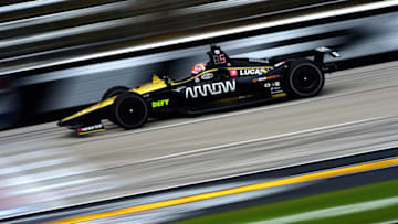 FORT WORTH, TEXAS - JUNE 07: James Hinchcliffe of Canada, driver of the #5 Arrow Schmidt Peterson Motosports Honda, drives during practice for the NTT IndyCar Series - DXC Technology 600 at Texas Motor Speedway on June 07, 2019 in Fort Worth, Texas. (Photo by Jared C. Tilton/Getty Images)