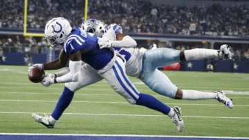 Dec 4, 2022; Arlington, Texas, USA; Dallas Cowboys cornerback DaRon Bland (26) knocks the ball away from Indianapolis Colts wide receiver Parris Campbell (1) on a two point conversion in the third quarter at AT&T Stadium. Mandatory Credit: Tim Heitman-USA TODAY Sports