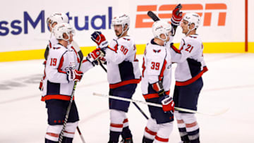 Nicklas Backstrom, Marcus Johansson, Anthony Mantha, Garnet Hathaway, Washington Capitals Mandatory Credit: Sam Navarro-USA TODAY Sports