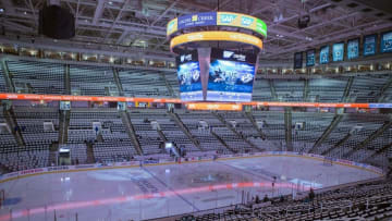 May 12, 2016; San Jose, CA, USA; A general view of the arena before the between Nashville Predators and San Jose Sharks in game 7 of the 2016 Stanley Cup Playoffs at SAP Center at San Jose. Mandatory Credit: Neville E. Guard-USA TODAY Sports