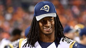 Aug 27, 2016; Denver, CO, USA; Los Angeles Rams running back Todd Gurley (30) during the second half of a preseason game against the Denver Broncos at Sports Authority Field at Mile High. The Broncos defeated the Rams 17-9. Mandatory Credit: Ron Chenoy-USA TODAY Sports