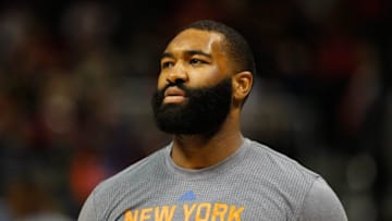 Dec 26, 2015; Atlanta, GA, USA; New York Knicks forward Kyle O'Quinn (9) prepares for a game against the Atlanta Hawks at Philips Arena. Mandatory Credit: Brett Davis-USA TODAY Sports