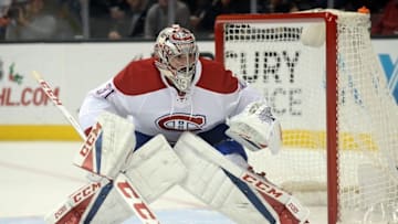 November 29, 2016; Anaheim, CA, USA; Montreal Canadiens goalie Carey Price (31) defends the goal against the Anaheim Ducks during the second period at Honda Center. Mandatory Credit: Gary A. Vasquez-USA TODAY Sports
