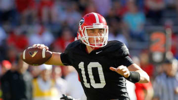 Apr 16, 2016; Athens, GA, USA; Georgia Bulldogs quarterback Jacob Eason (10) greets fans during the Dawg Walk before the spring game at Sanford Stadium. Mandatory Credit: Brett Davis-USA TODAY Sports