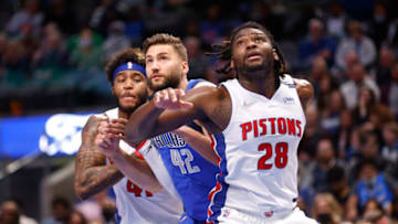 Saddiq Bey #41 and Isaiah Stewart #28 of the Detroit Pistons (Photo by Ron Jenkins/Getty Images)