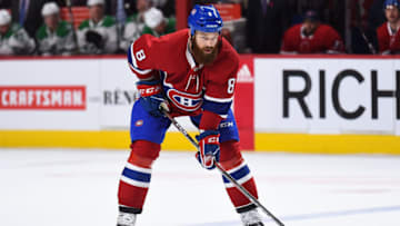 MONTREAL, QC - OCTOBER 30: Montreal Canadiens defenceman Jordie Benn (8) waits for a faceoff during the Dallas Stars versus the Montreal Canadiens game on October 30, 2018, at Bell Centre in Montreal, QC (Photo by David Kirouac/Icon Sportswire via Getty Images)