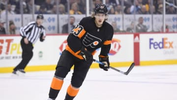 PITTSBURGH, PA - DECEMBER 01: Philadelphia Flyers Left Wing Oskar Lindblom (23) skates during the first period in the NHL game between the Pittsburgh Penguins and the Philadelphia Flyers on December 1, 2018, at PPG Paints Arena in Pittsburgh, PA. (Photo by Jeanine Leech/Icon Sportswire via Getty Images)