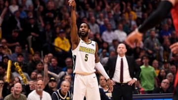 DENVER, CO - APRIL 9: Will Barton (5) of the Denver Nuggets holds his form after shooting a three pointer agains the Portland Trail Blazers during the second half of the Nuggets' 88-82 win on Monday, April 9, 2018. (Photo by AAron Ontiveroz/The Denver Post via Getty Images)
