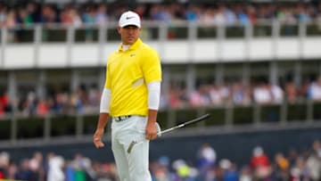 PORTRUSH, NORTHERN IRELAND - JULY 21: Brooks Koepka of the United States lines up a putt on the first green during the final round of the 148th Open Championship held on the Dunluce Links at Royal Portrush Golf Club on July 21, 2019 in Portrush, United Kingdom. (Photo by Kevin C. Cox/Getty Images)