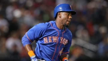 Apr 10, 2015; Atlanta, GA, USA; New York Mets first baseman John Mayberry Jr. (44) rounds first after a home run against the Atlanta Braves in the fourth inning at Turner Field. Mandatory Credit: Brett Davis-USA TODAY Sports