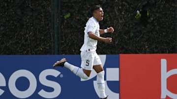 Uruguay's Fabricio Diaz celebrates after scoring against Venezuela during their South American U-20 championship second stage football match at the Metropolitano de Techo stadium in Bogota, Colombia on February 6, 2023. (Photo by Juan BARRETO / AFP) (Photo by JUAN BARRETO/AFP via Getty Images)