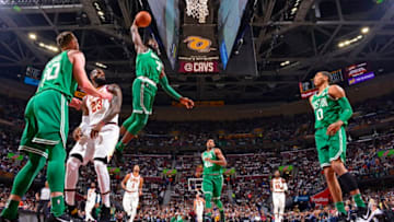 CLEVELAND, OH - OCTOBER 17: Jaylen Brown #7 of the Boston Celtics dunks the ball against the Cleveland Cavaliers on October 17, 2017 at Quicken Loans Arena in Cleveland, Ohio. NOTE TO USER: User expressly acknowledges and agrees that, by downloading and/or using this Photograph, user is consenting to the terms and conditions of the Getty Images License Agreement. Mandatory Copyright Notice: Copyright 2017 NBAE (Photo by David Jesse D. Garrabrant/NBAE via Getty Images)