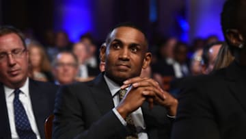 SPRINGFIELD, MA - September 7: Inductee Grant Hill sits in the audience during the 2018 Basketball Hall of Fame Enshrinement Ceremony on September 7, 2018 at Symphony Hall in Springfield, Massachusetts. NOTE TO USER: User expressly acknowledges and agrees that, by downloading and/or using this photograph, user is consenting to the terms and conditions of the Getty Images License Agreement. Mandatory Copyright Notice: Copyright 2018 NBAE (Photo by David Dow/NBAE via Getty Images)